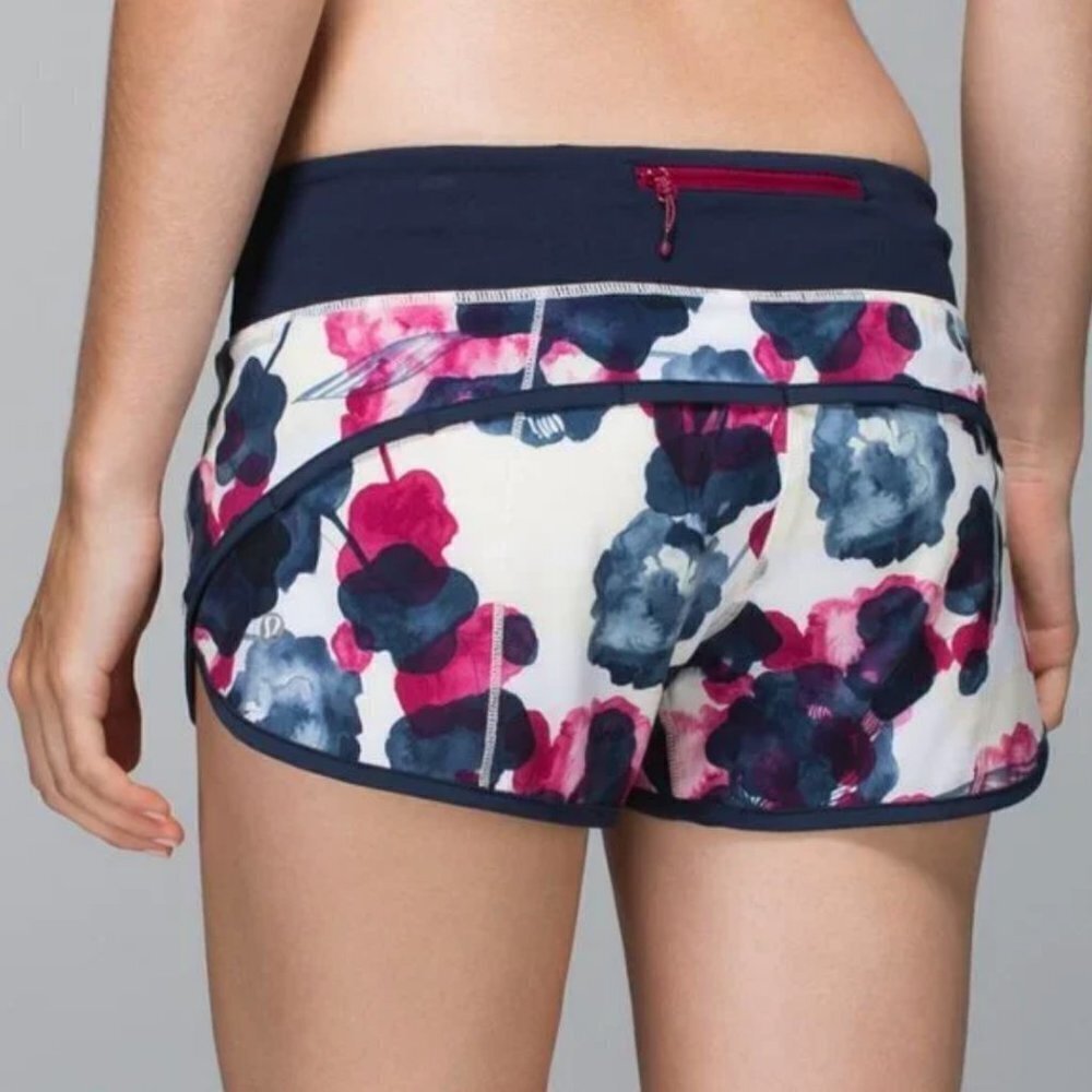 RARE Lululemon Inkwell Floral Ghost Bumble Berry Pink Blue Active Speed Shorts